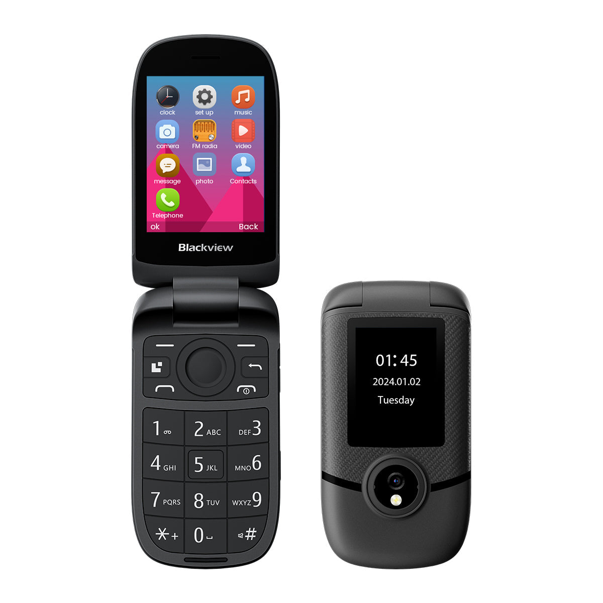 Blackview N2000 - Telemóvel Flip de 2.8“+1.77”; Unisoc T107; 4G Dual SIM; Bateria 1500mAh;